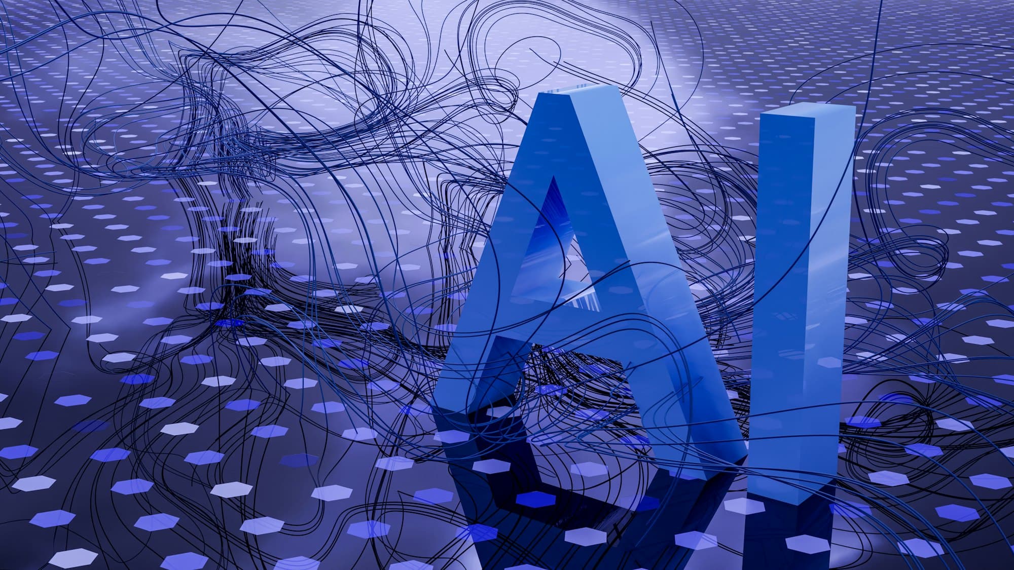 Abstract 3D rendering of the letters AI