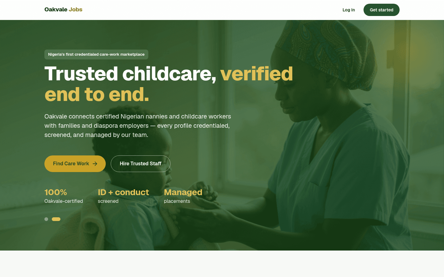 Oakvale Jobs: A gated, credential-verified workforce marketplace connecting certified caregivers with trusted employers in Nigeria.